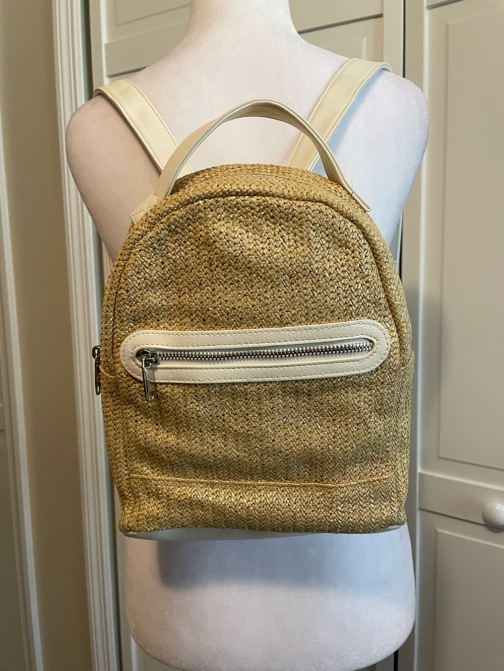 wild fable Natural Straw Backpack with Cream Accents
